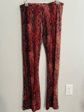 Moda International M Red Snakeskin Print Flared Pants 306
